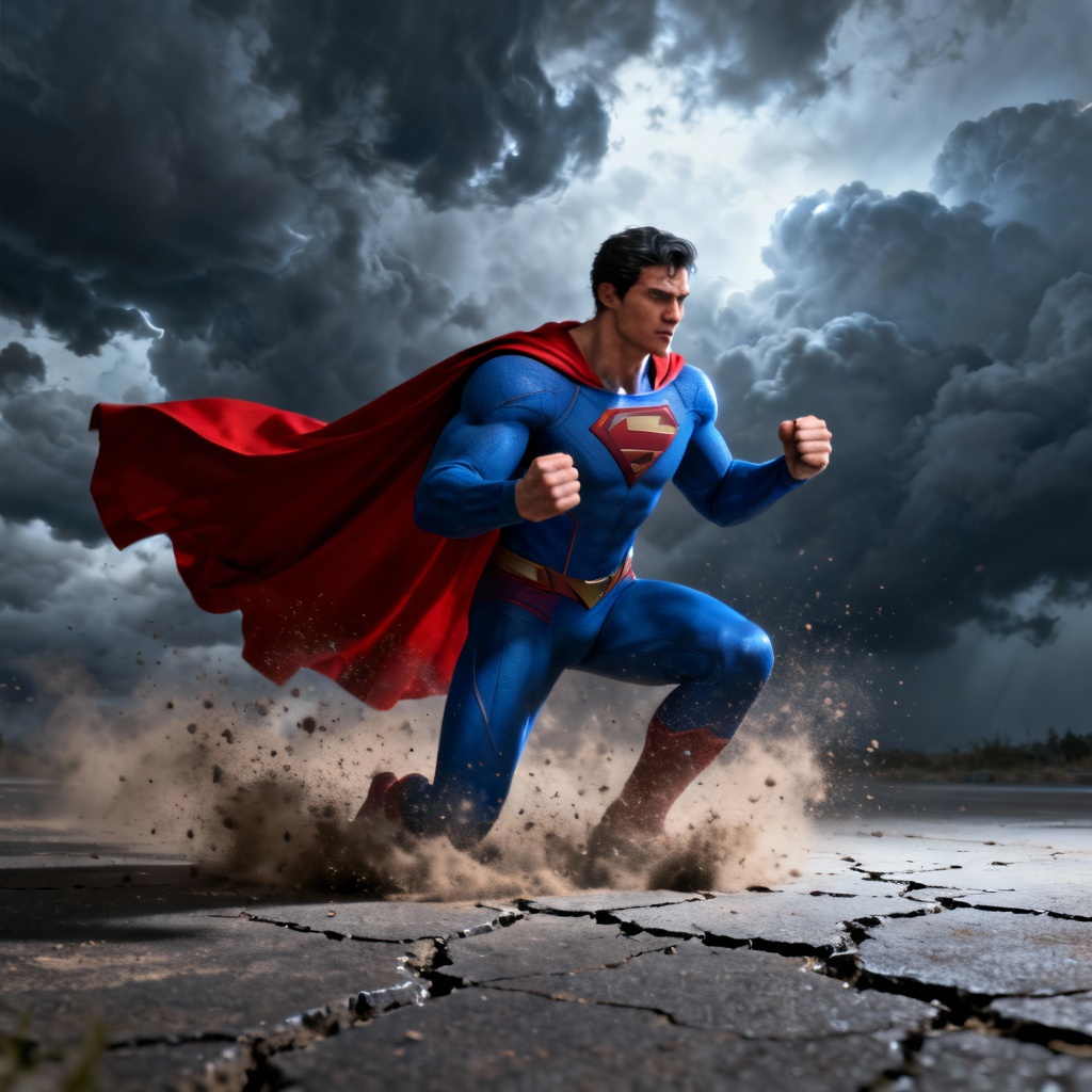 AI Superman hero landing pose