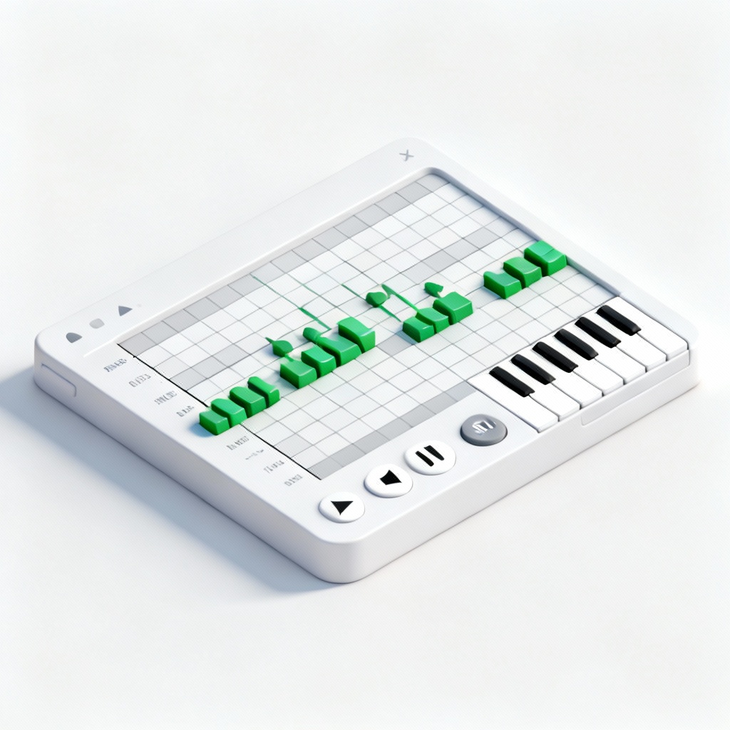 AI Minimal MIDI Piano Roll UI in isometric 3D