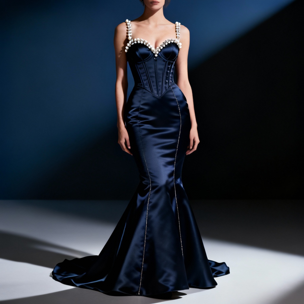 AI Mermaid Gown With Pearl Trim