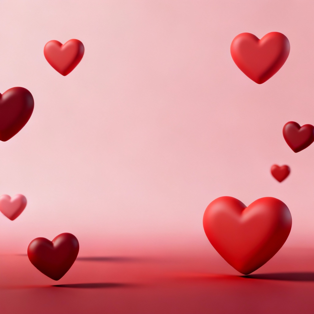 Minimal valentines day background with floating 3D hearts