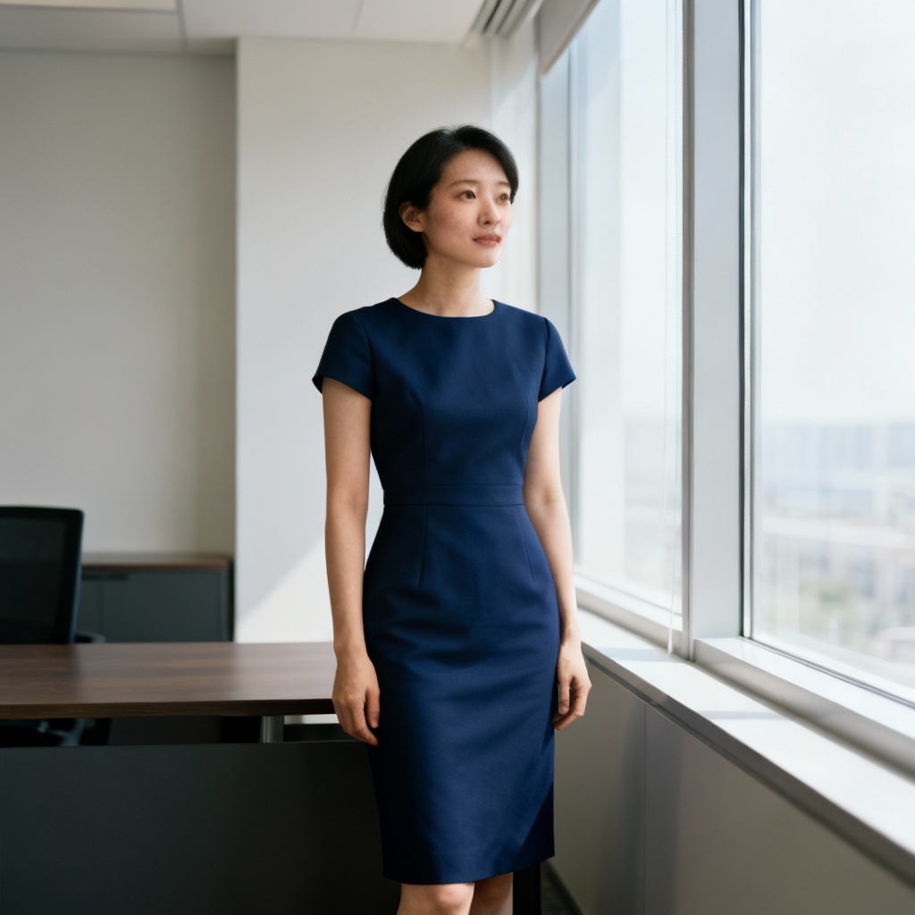 AI navy blue sheath office dress