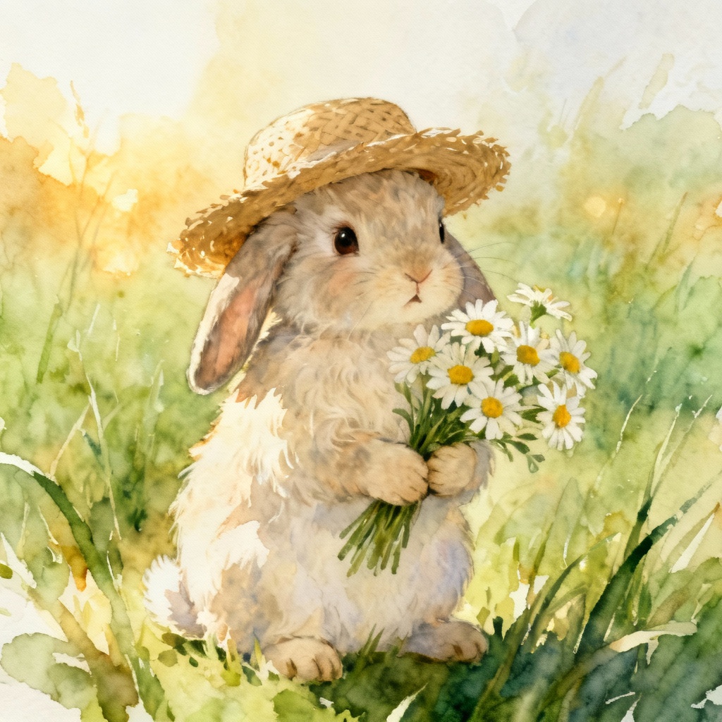 Cozy bunny in a cottagecore meadow