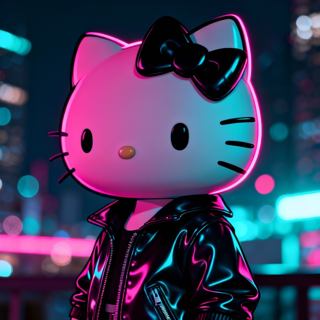 AI dark Hello Kitty neon portrait