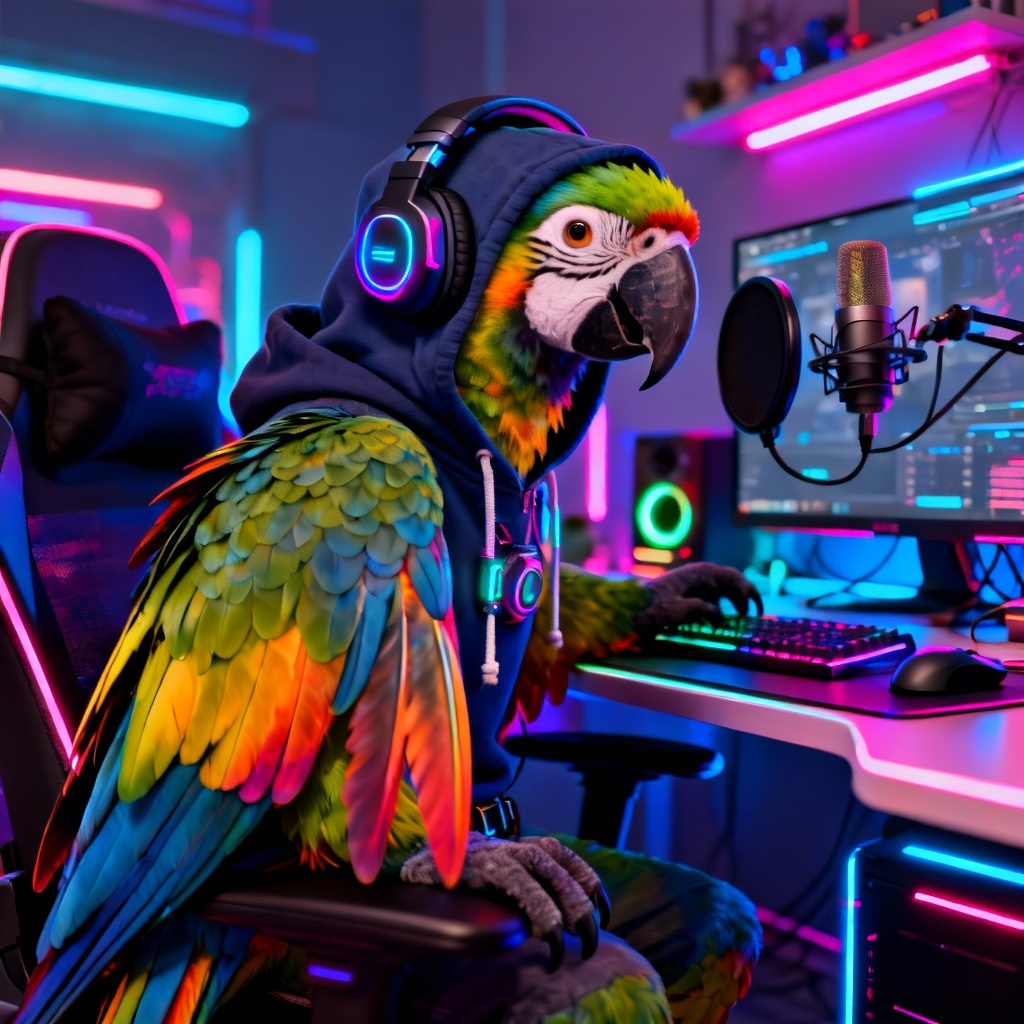 AI anthropomorphic parrot gamer character