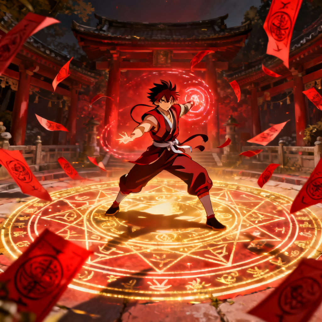 AI JJK OC activating a domain-like technique with shrine sigils