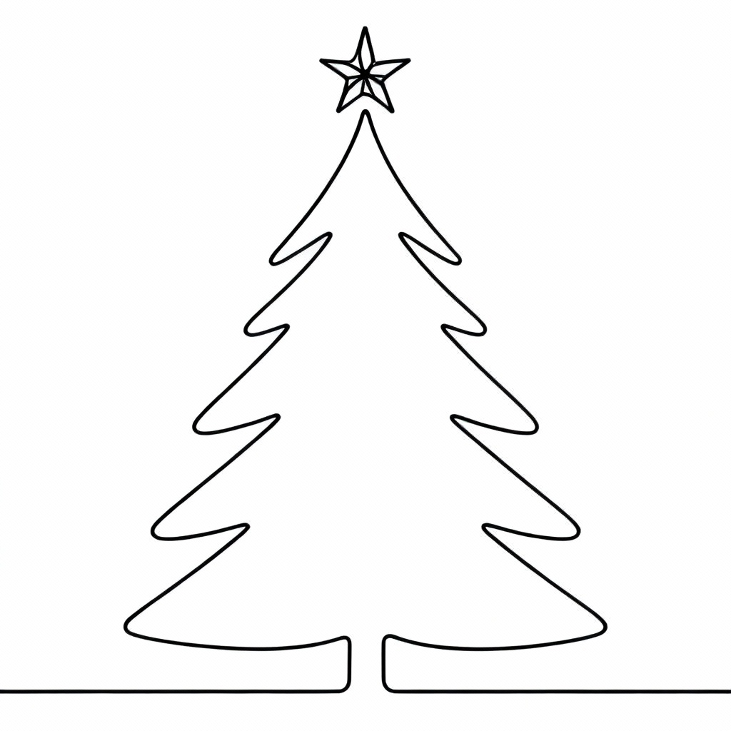 AI minimal line art Christmas tree drawing