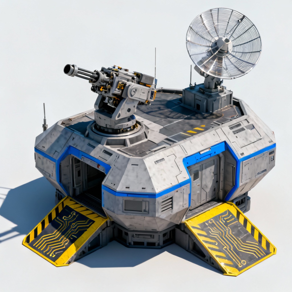 AI compact defense outpost with turrets and radar