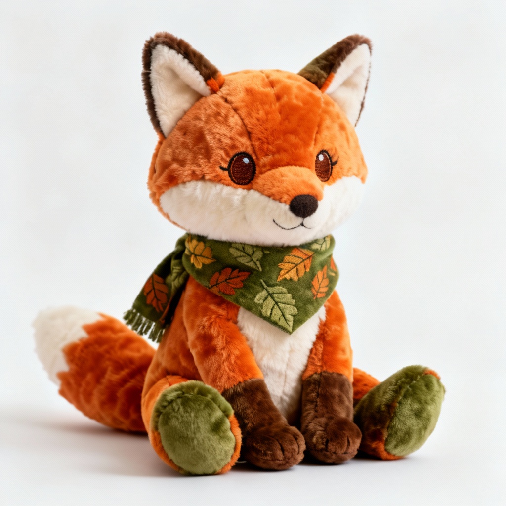 AI cozy forest fox plush figure product mockup