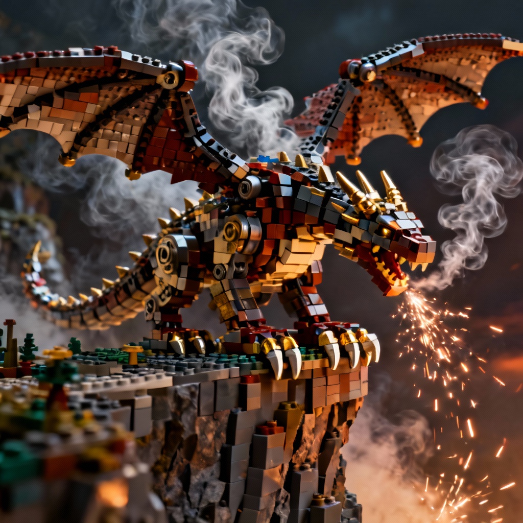 AI lego fantasy dragon diorama