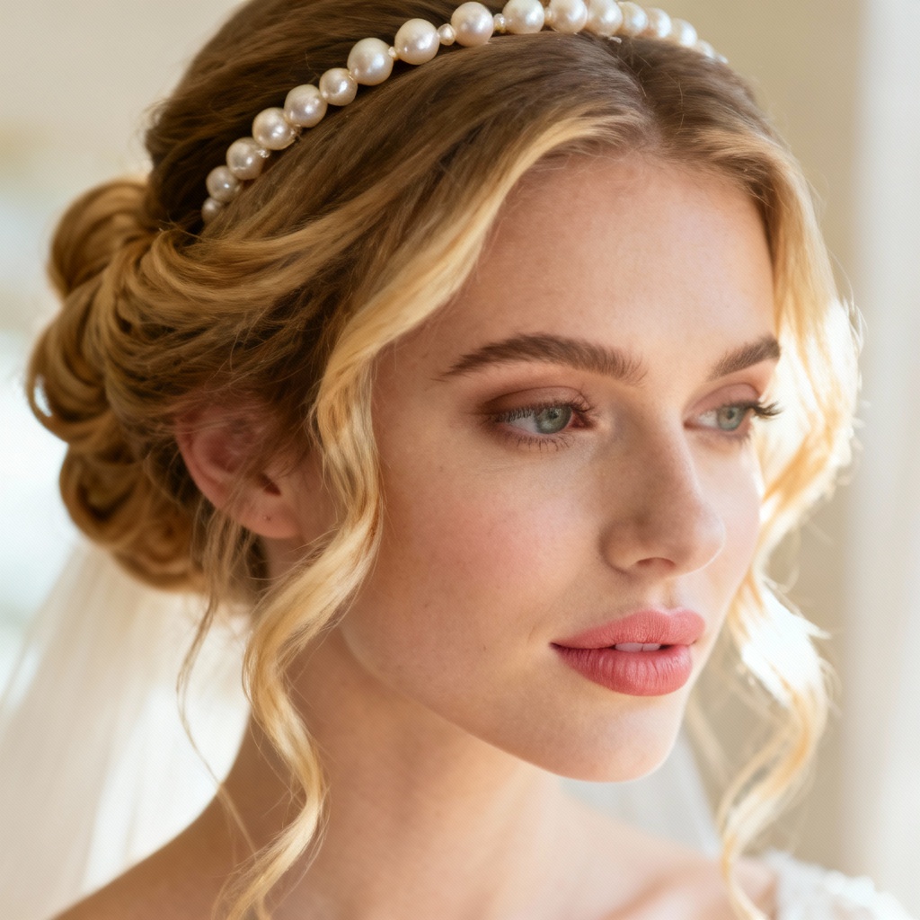AI golden blonde bridal updo