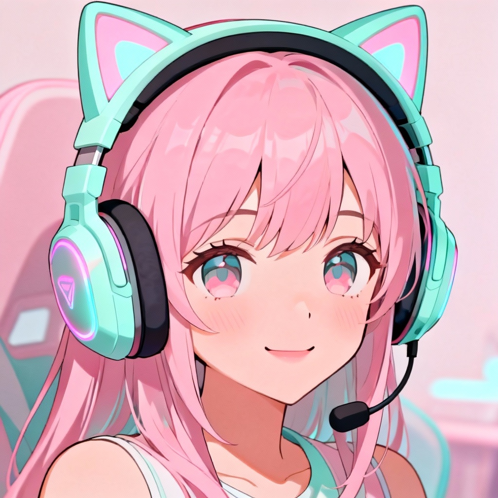 Pastel anime gamer girl avatar with headset