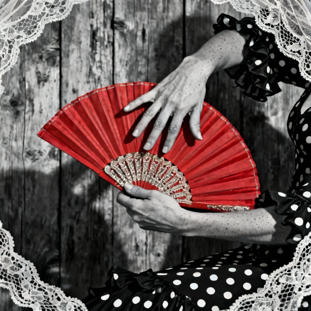 AI closeup of flamenco dancer hands and fan
