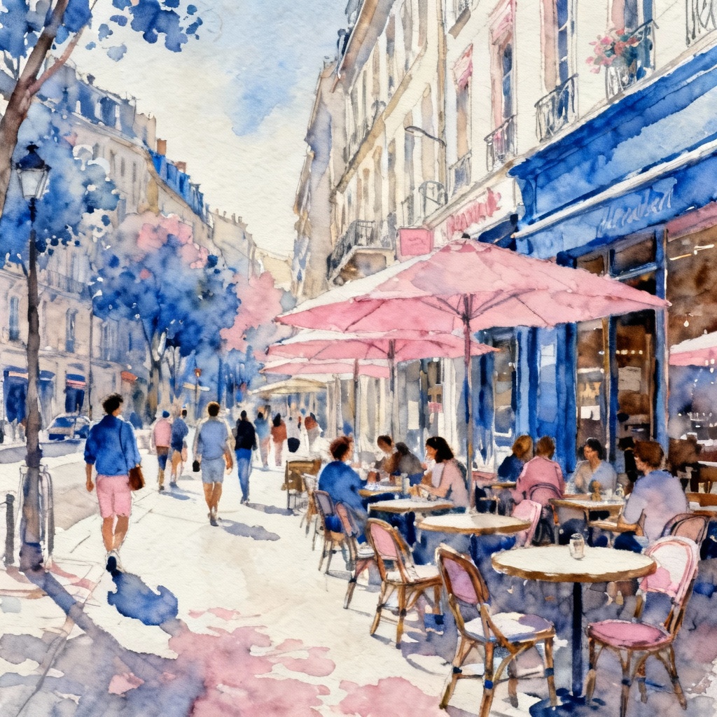 AI watercolor painting of a street cafe
