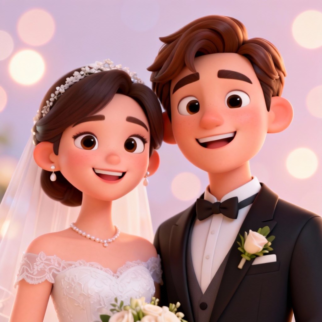 AI Pixar-style 3D wedding couple portrait