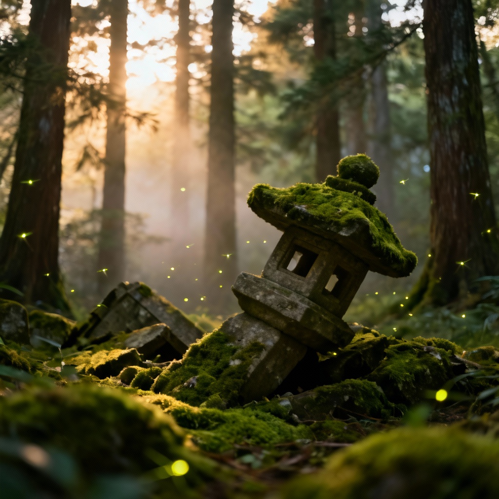 AI mossy forest shrine ruins