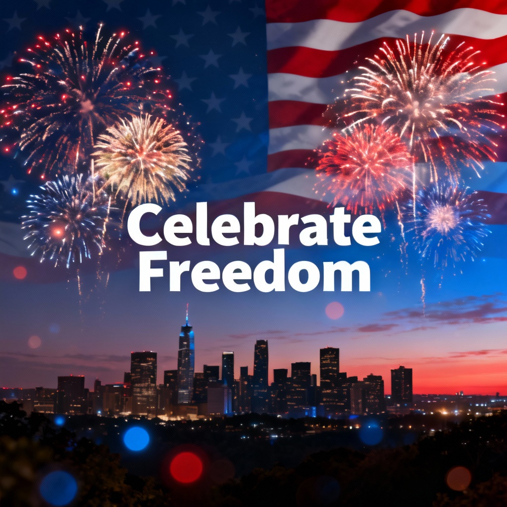 AI skyline fireworks Independence Day banner