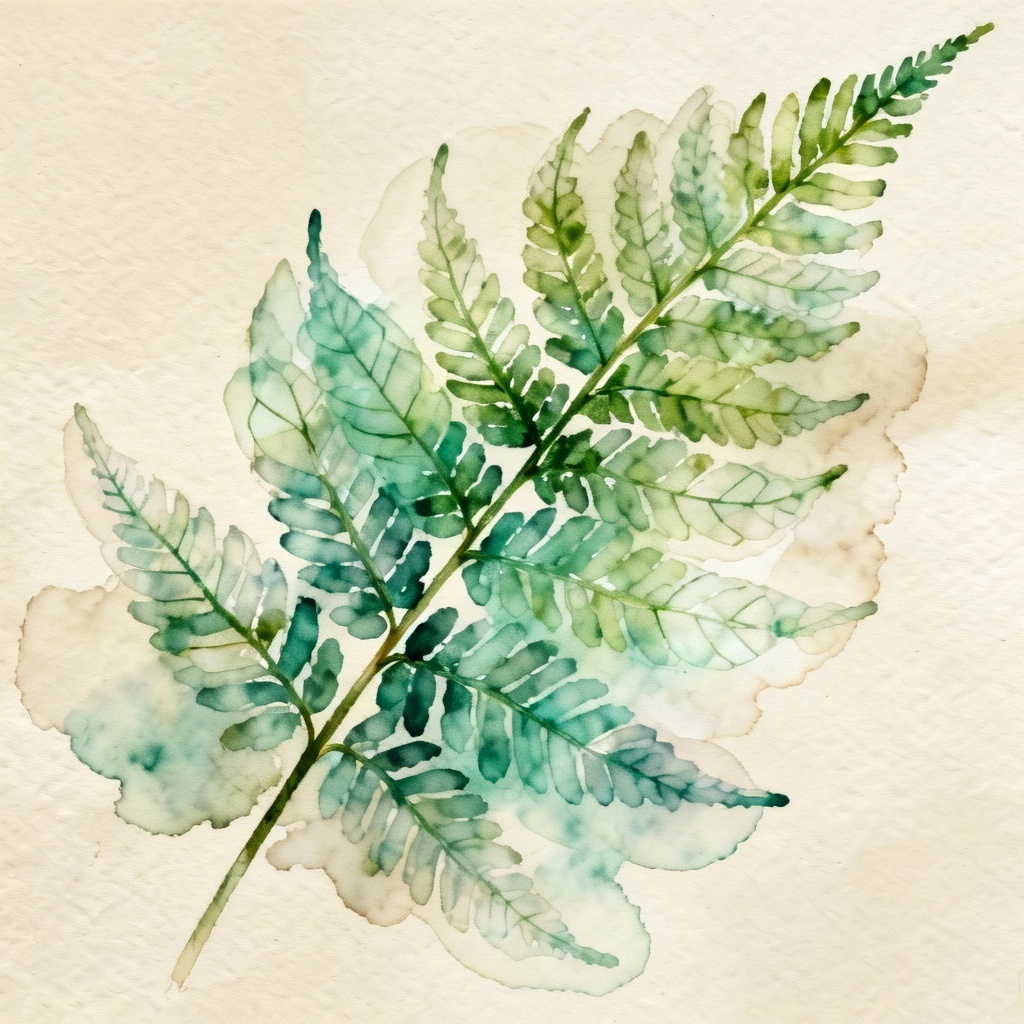 AI watercolor fern leaves illustration on paper