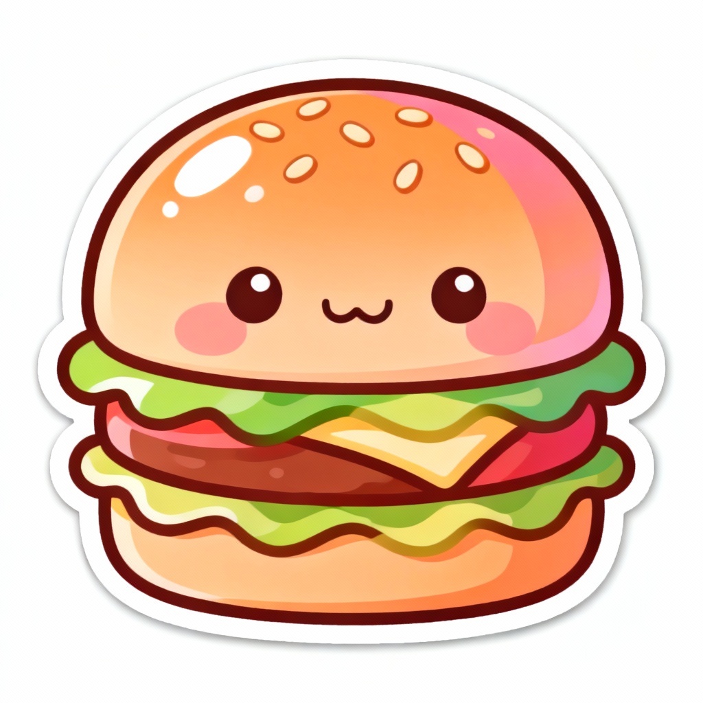 AI kawaii burger mascot with cute expression