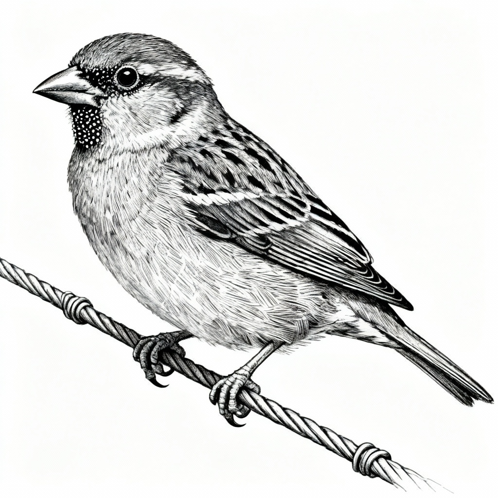 AI ballpoint pen wildlife sparrow sketch