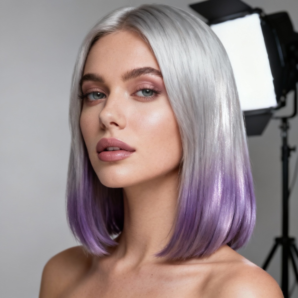 AI silver to lilac ombre hair