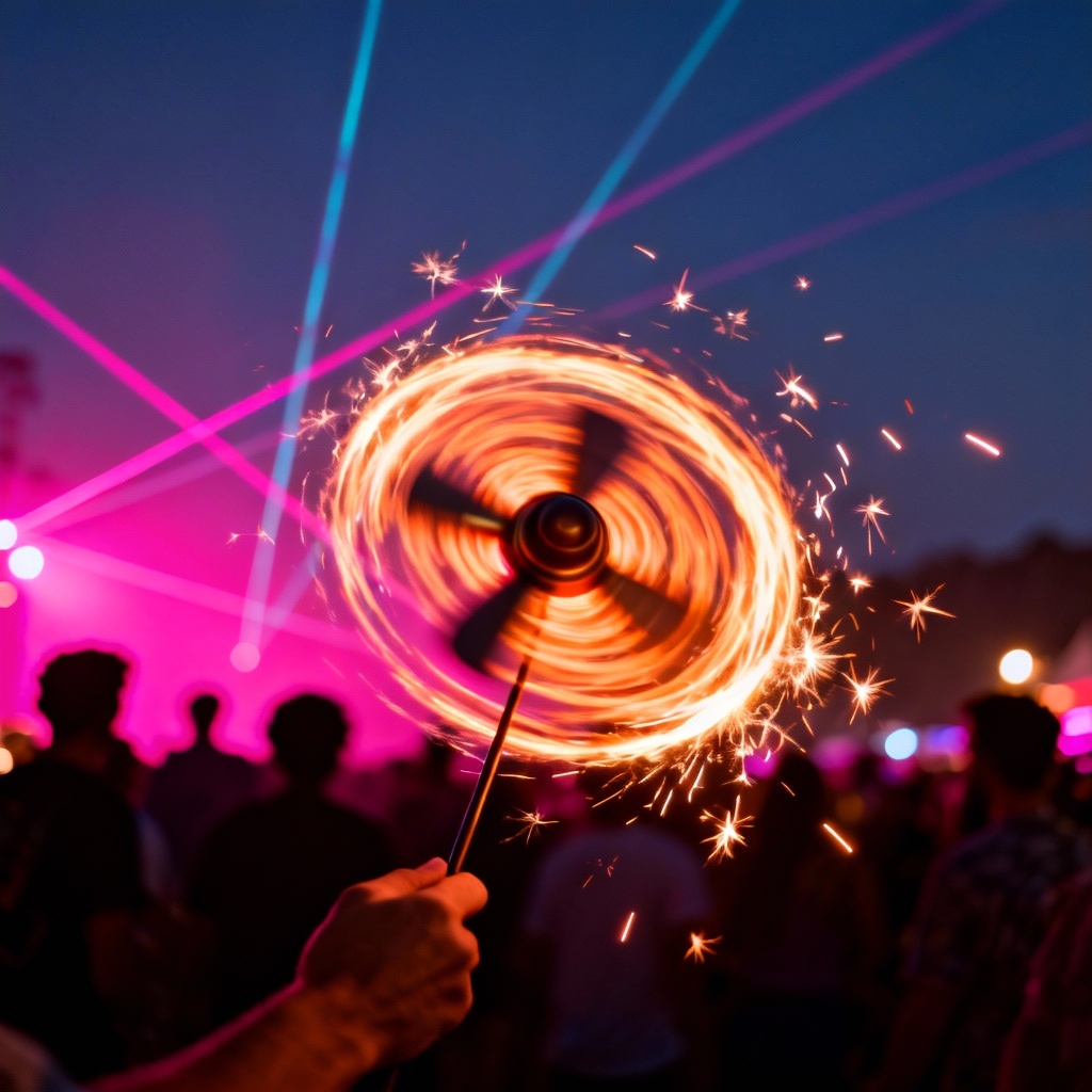 AI festival fire dance poi long exposure light painting