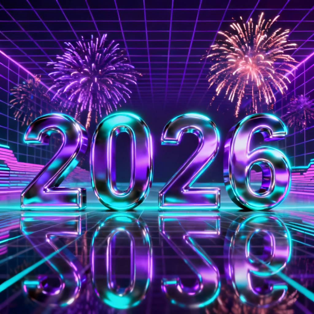 AI neon happy new year countdown background