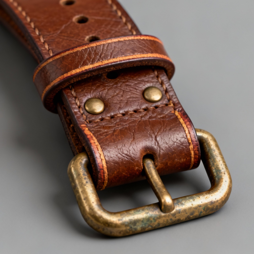AI vintage full-grain leather belt strap mockup