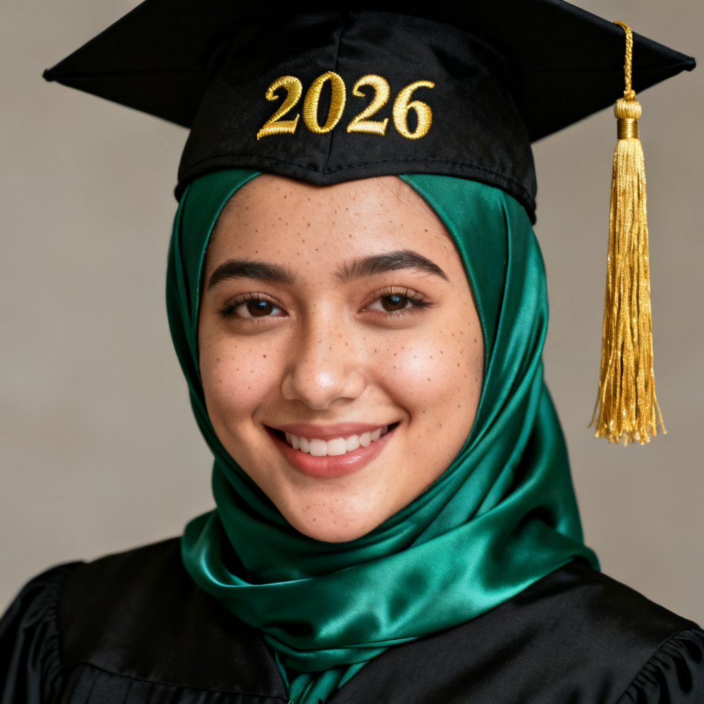 AI Graduation Hijab Closeup With Gold Tassel