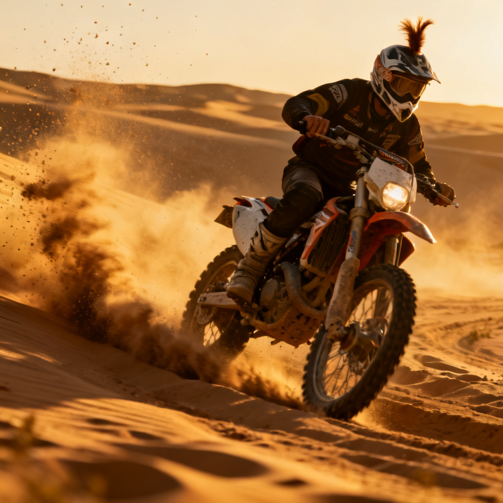 AI off-road motorcycle animation in desert