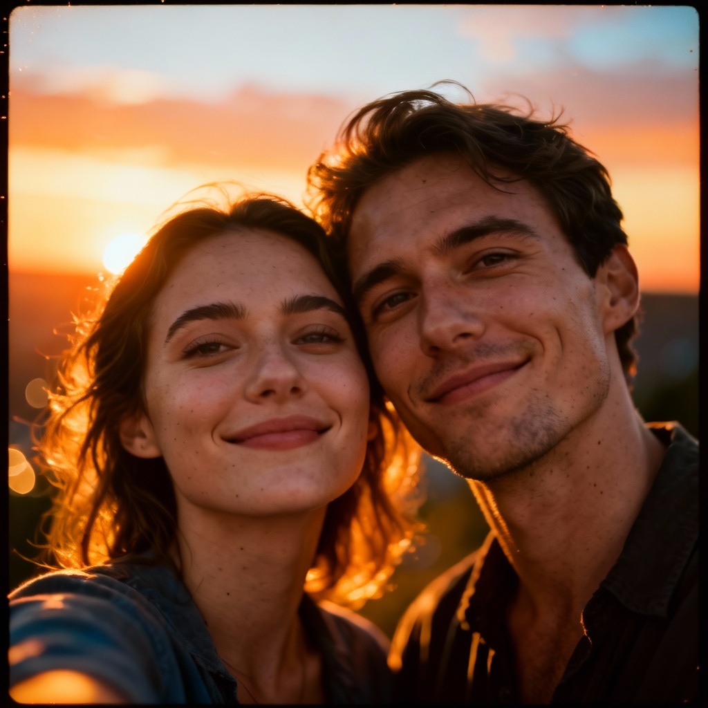 AI generated couple selfie at sunset