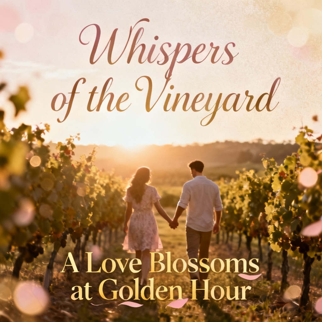 AI romance book cover with vineyard and warm tones