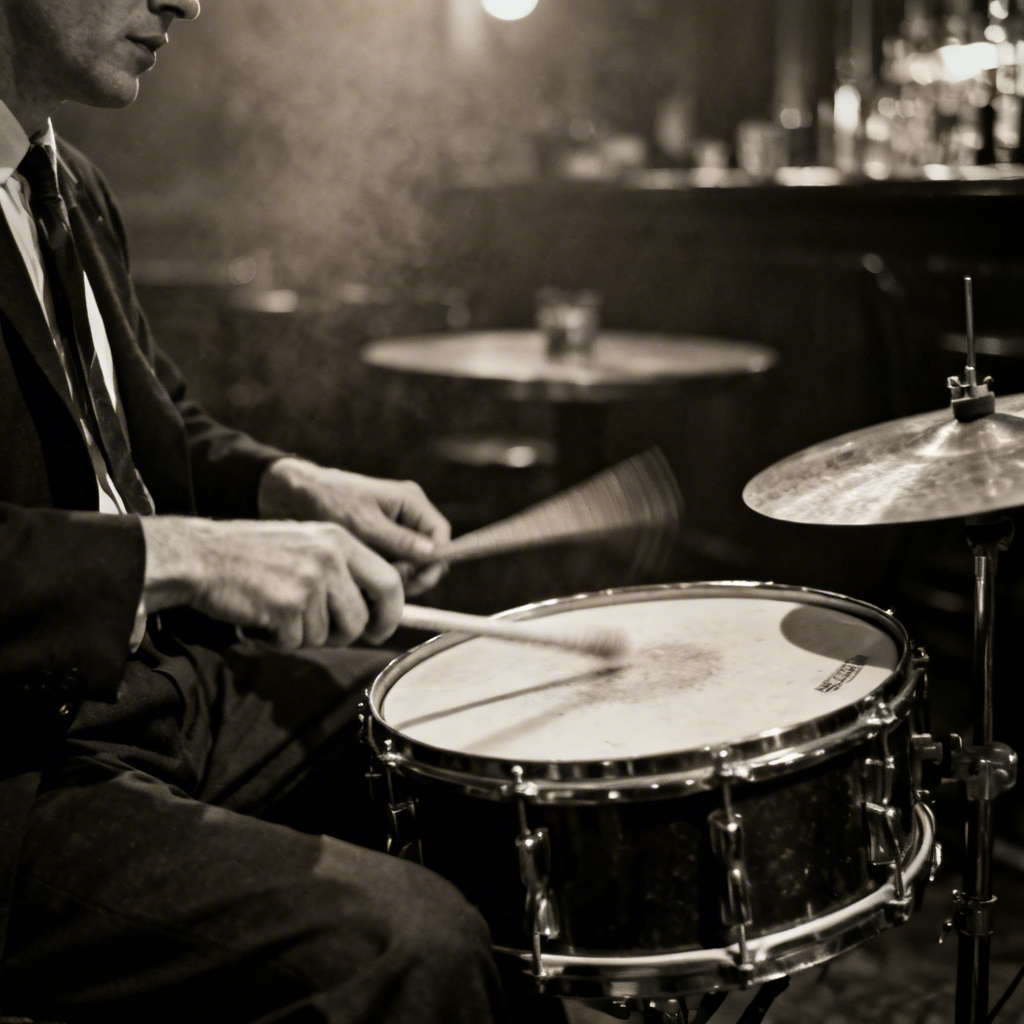 AI vintage jazz drummer with brushes