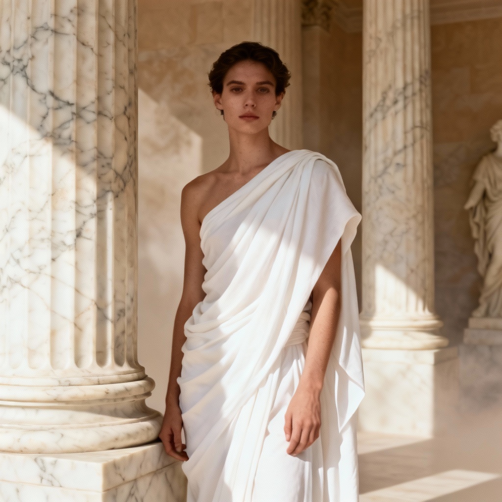 AI neoclassical fashion portrait in Athens style