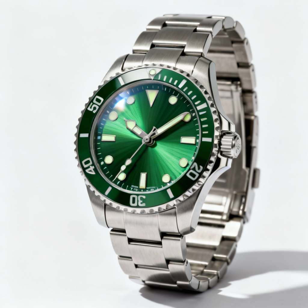 AI Rolex-style luxury diver watch render with green dial
