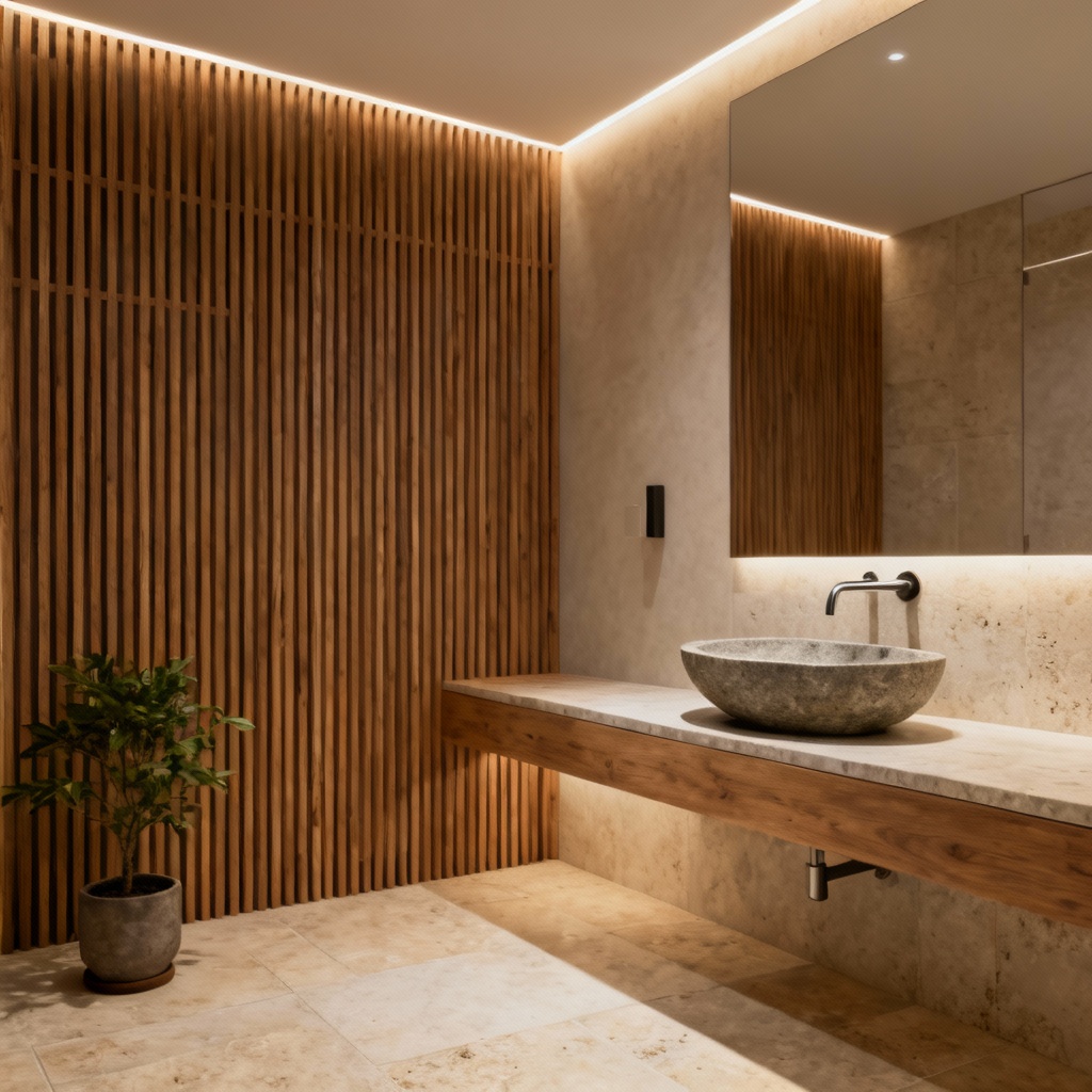 AI Japandi bathroom retreat concept
