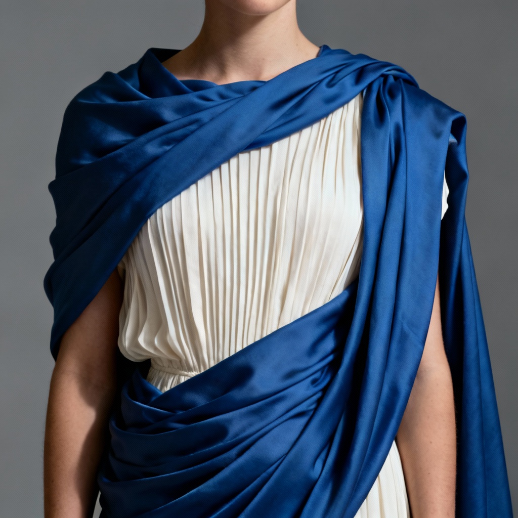 AI Ionic chiton with blue himation draped