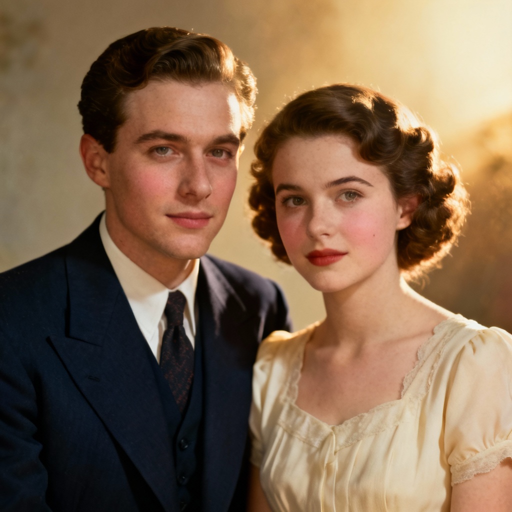 AI colorized old family portrait with natural skin tones