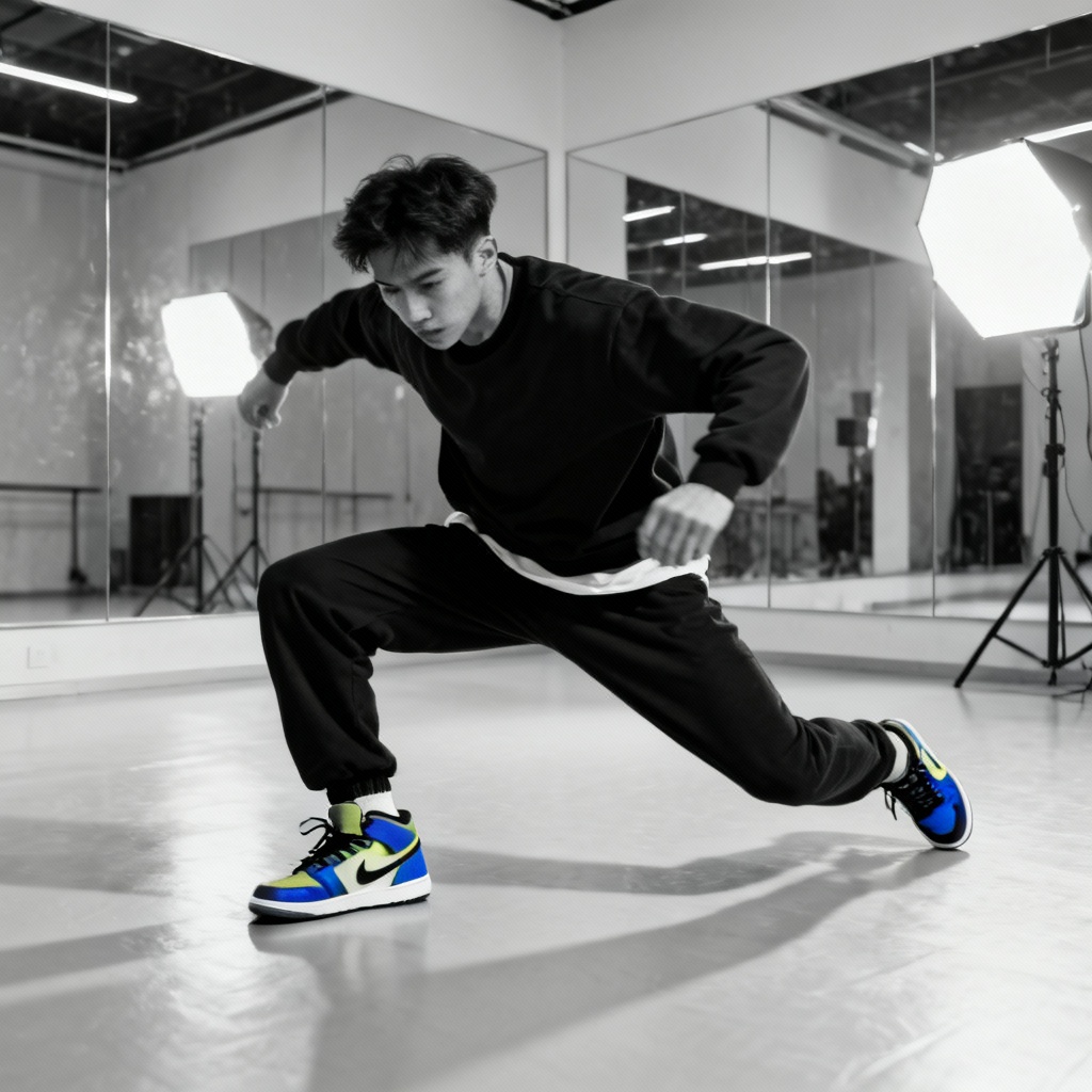 AI hip hop dancing boy in studio