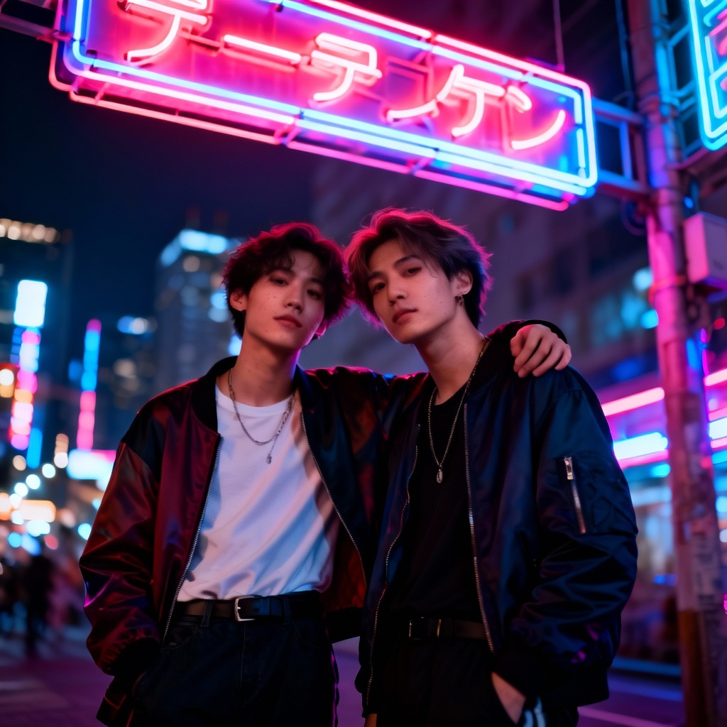 AI neon portrait of two best friends