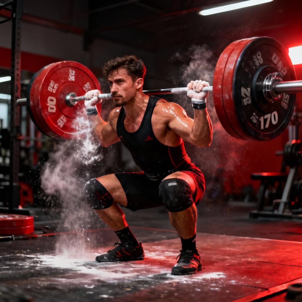 Photorealistic weightlifter clean and jerk gym poster
