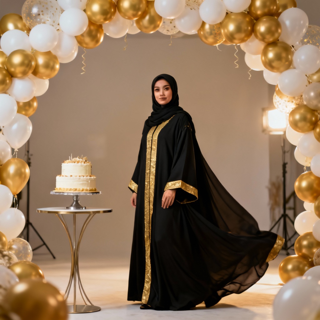 AI Gold Glam Hijab Birthday Photo