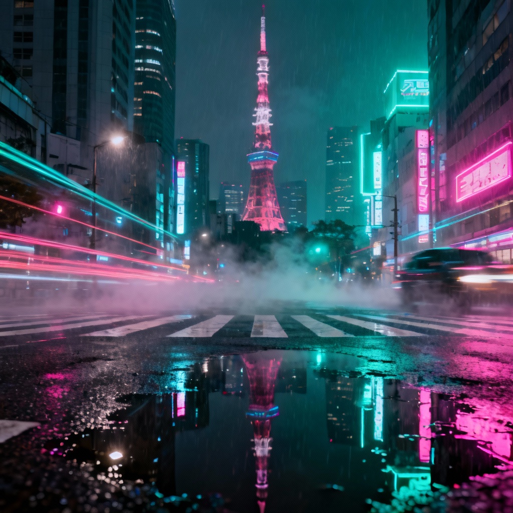 AI Neon Tokyo skyline cityscape with Tokyo Tower