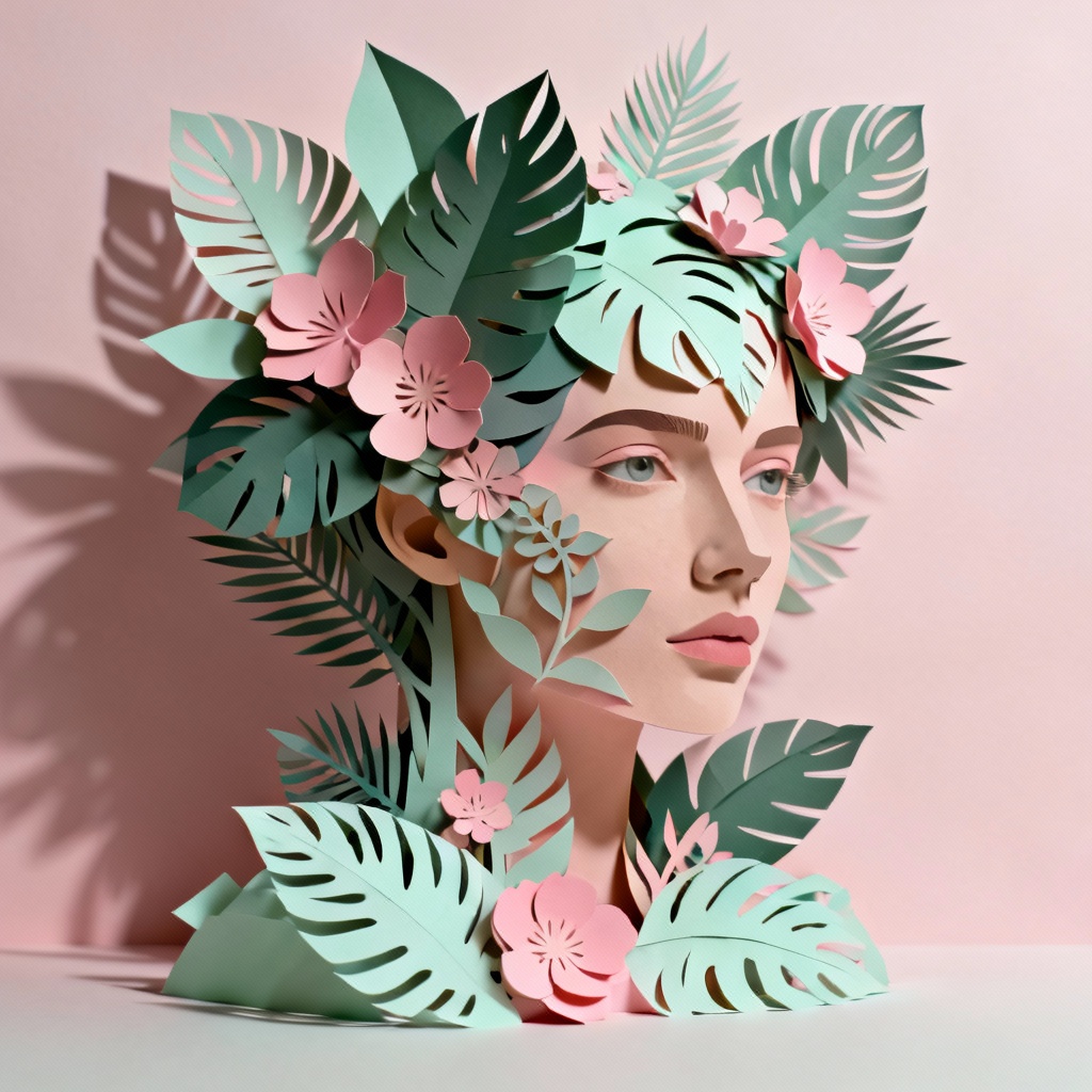 AI portrait collage merging face with botanical elements