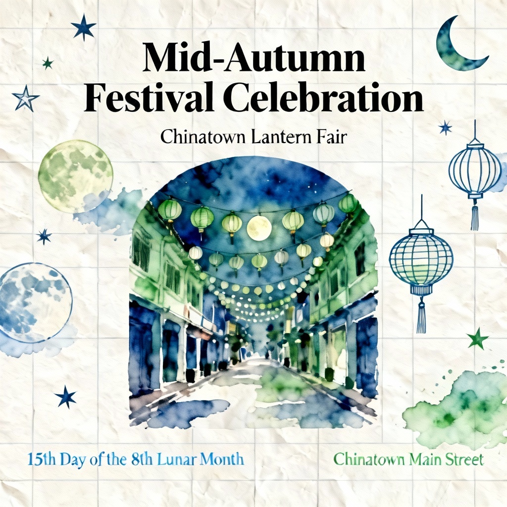 AI Mid-Autumn Chinatown lantern festival poster