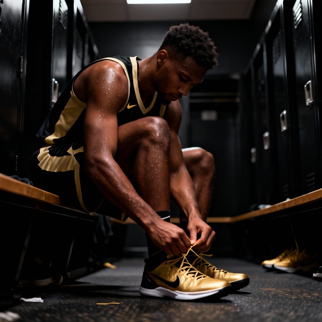 NBA AI locker room portrait with dramatic lighting