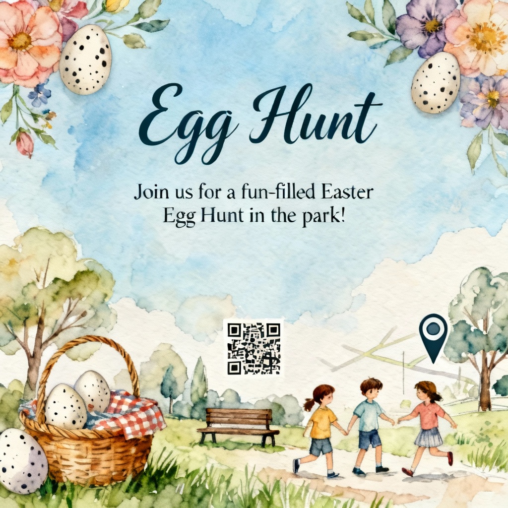 AI easter-promotion-poster watercolor egg hunt family flyer