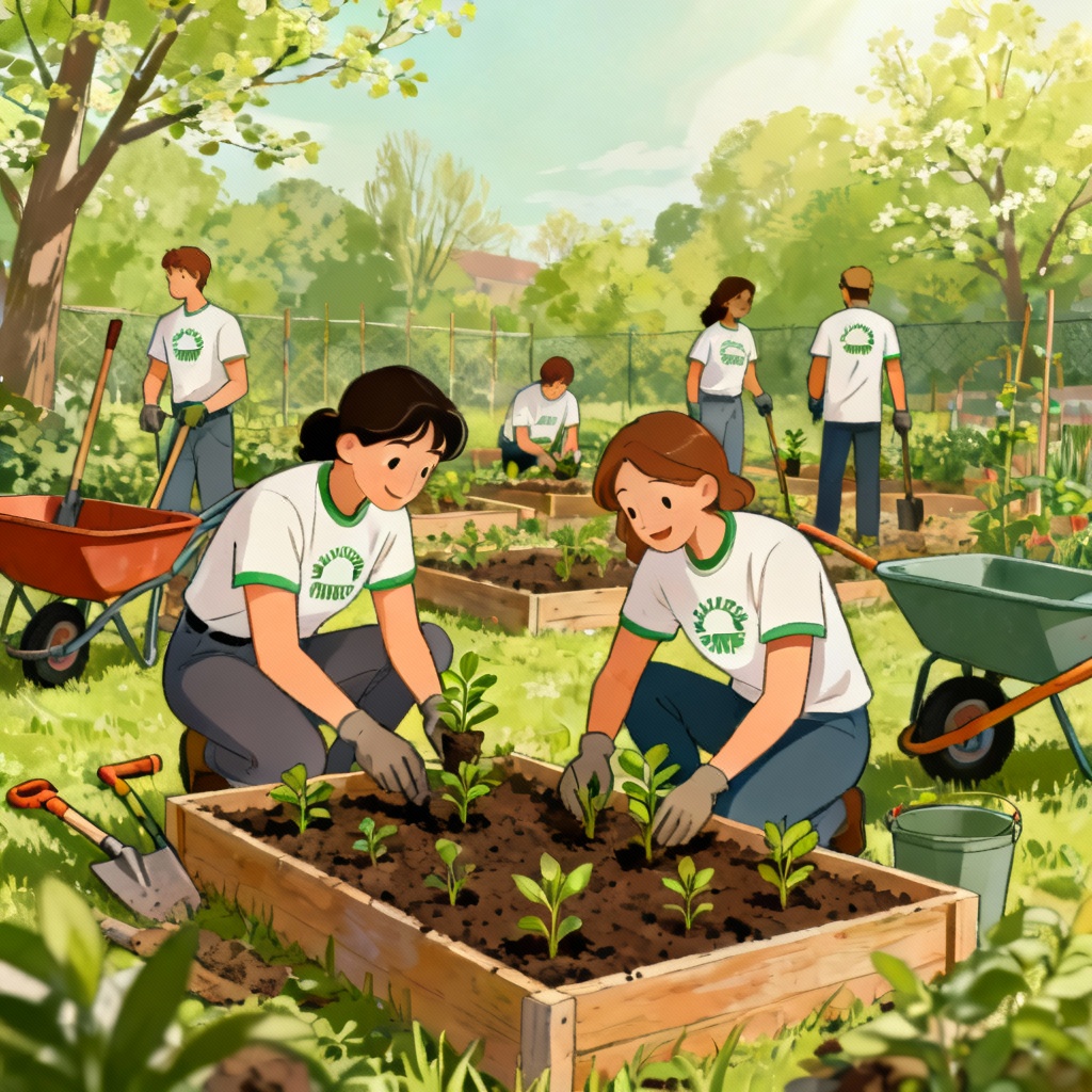 Illustration of volunteers working in a community garden