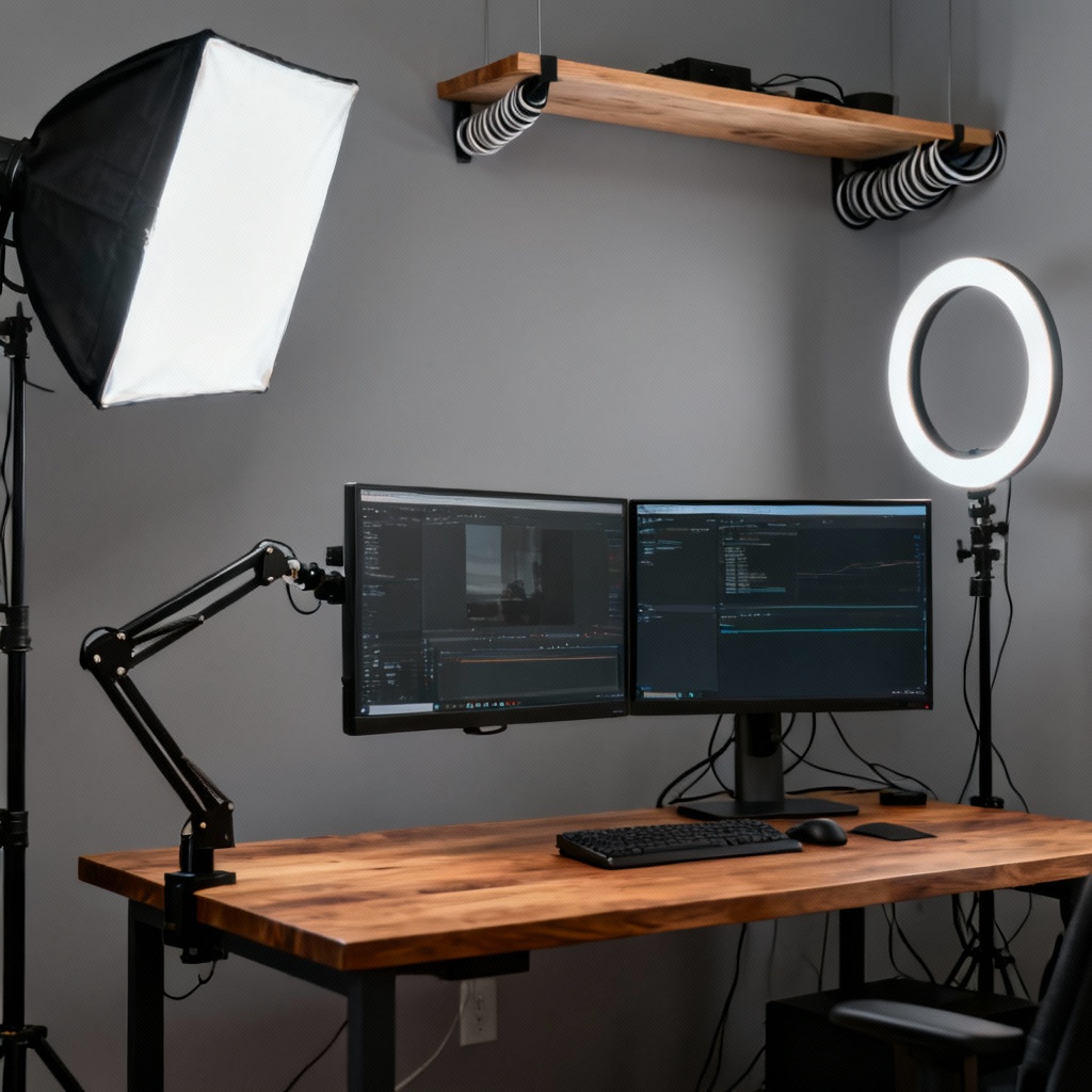 AI dual monitor streaming desk setup