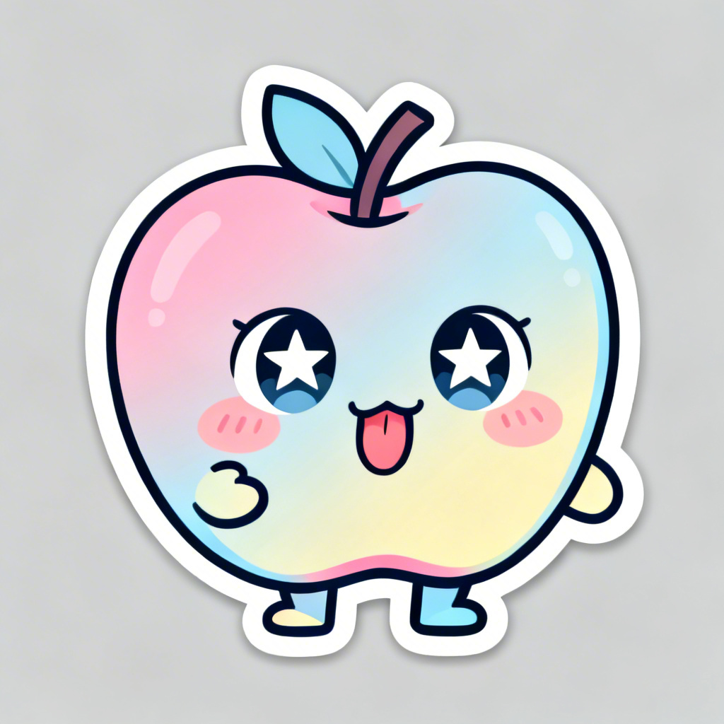 Kawaii apple sticker with tongue out