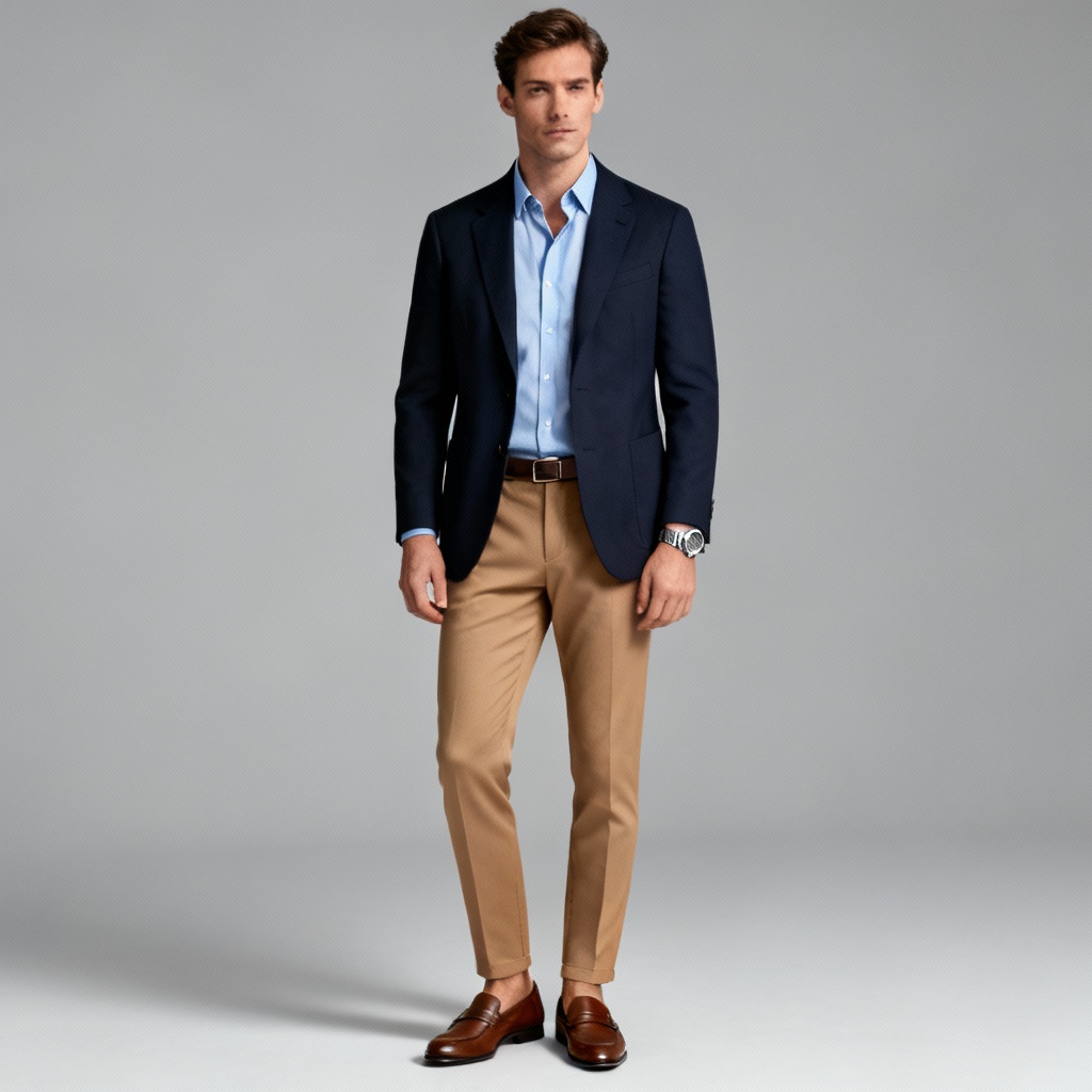 AI business casual men’s outfit with blazer and chinos